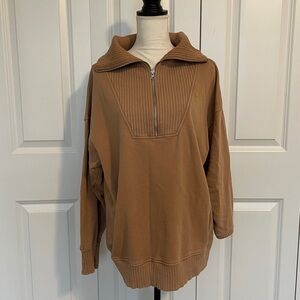 Aerie Cozy Up Waffle Quarter Zip Sweater Oversized Mock neck Top Woman’s Size S